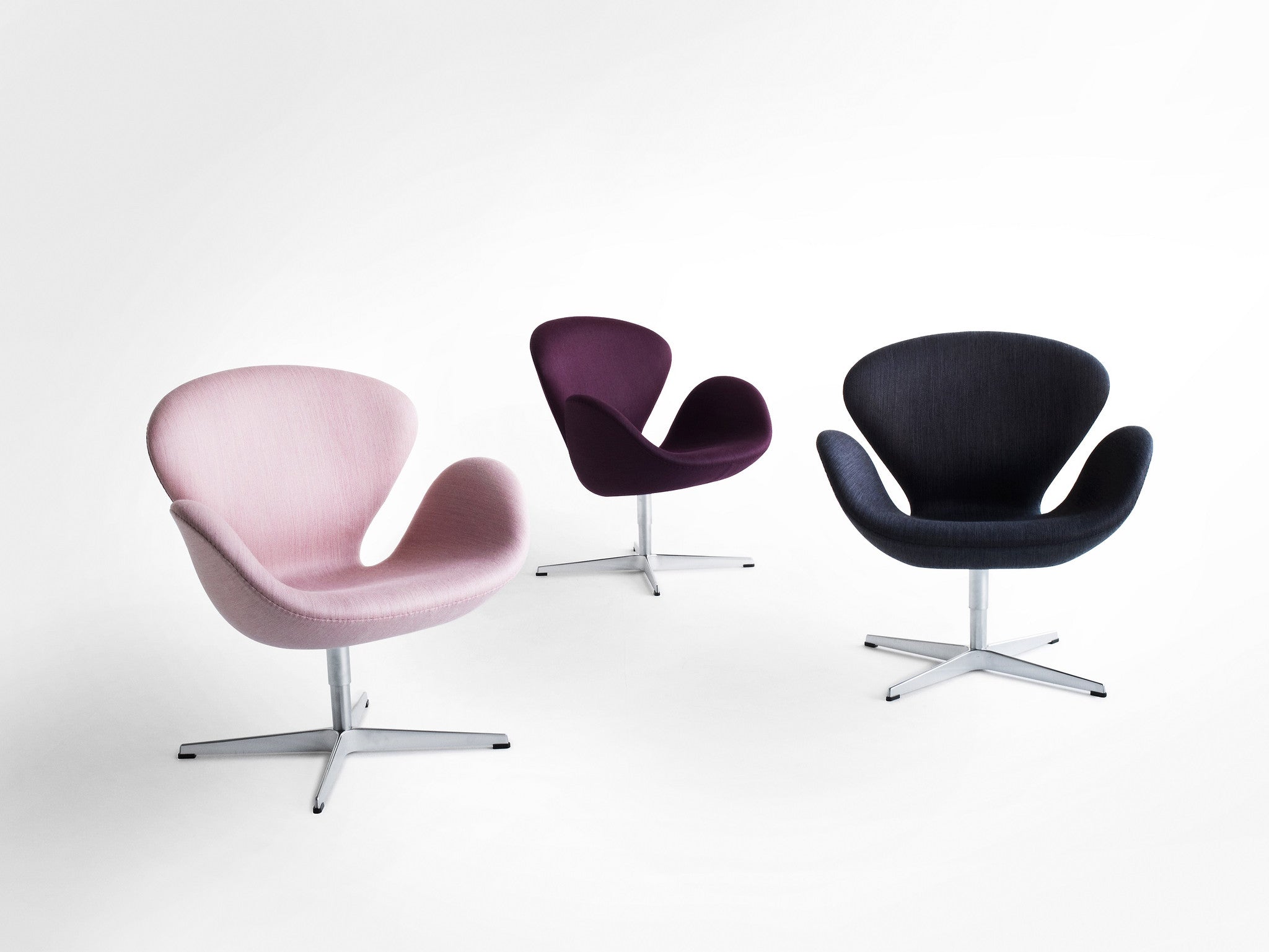 Arne Jacobsen Swan chair, pink, purple and navy fabric