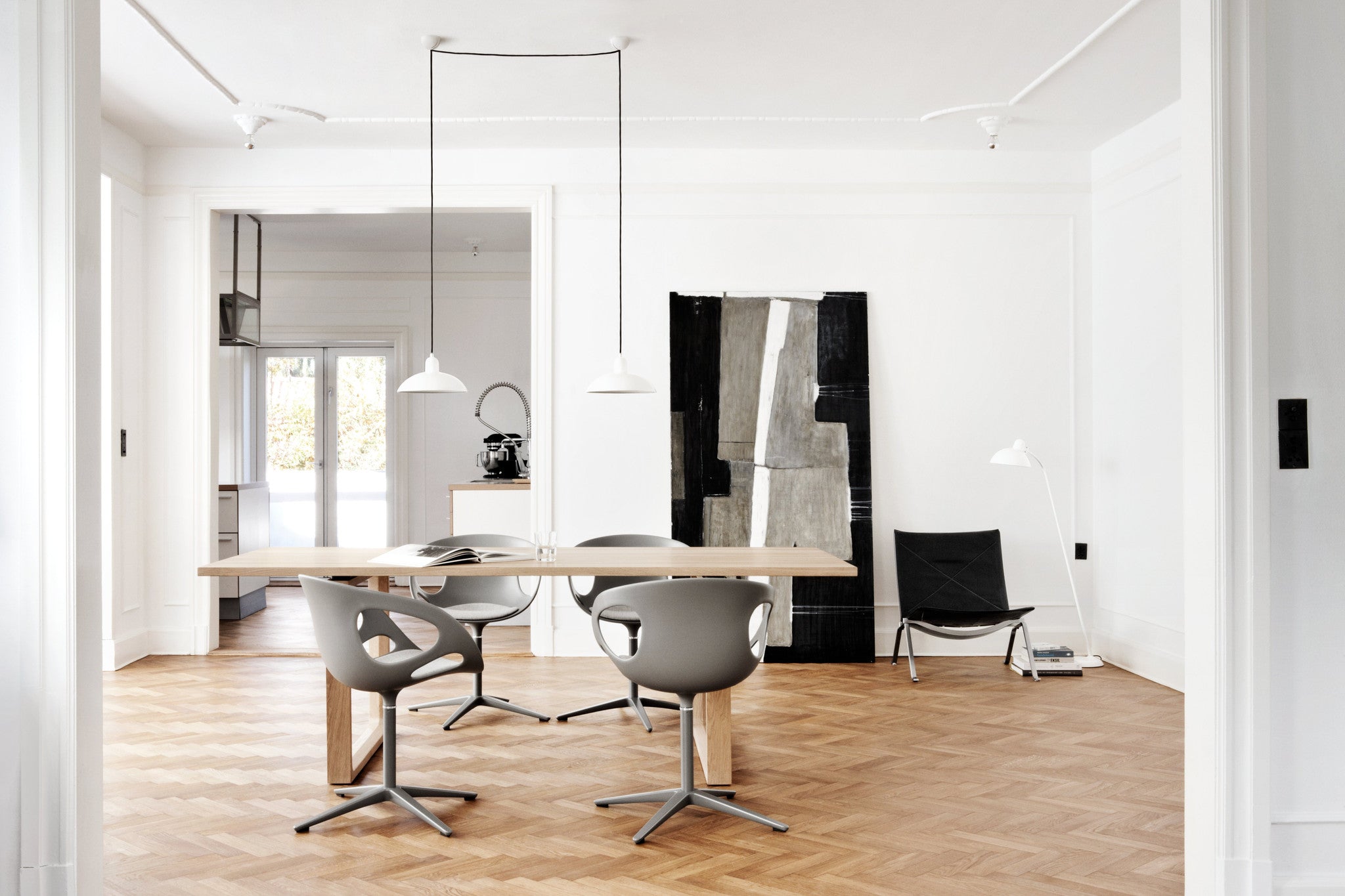 Fritz Hansen Kaiser Idell - 6631-P Pendant Lamp and Rin chairs