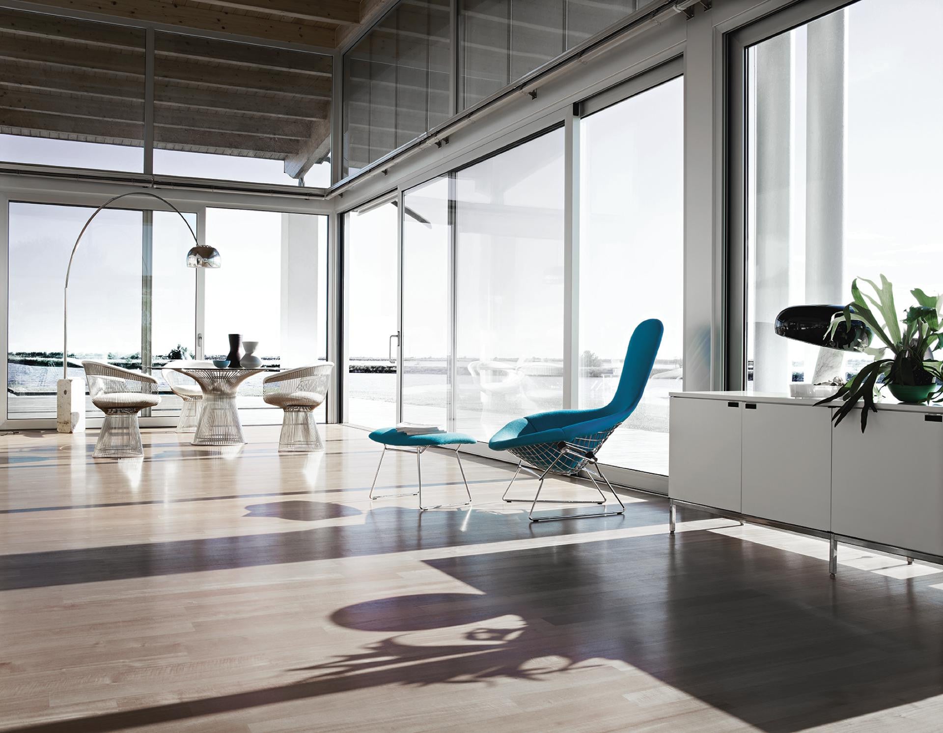 Bertoia Bird chair and ottoman, blue Tonus upholstery