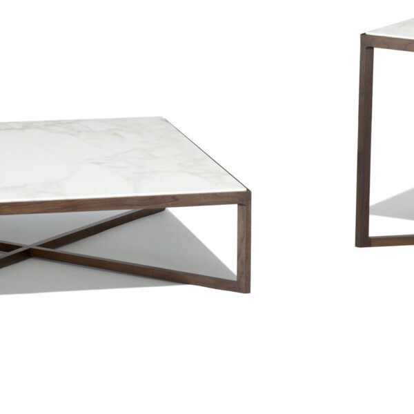 Krusin coffee and side table, oak stained walnut, marble top