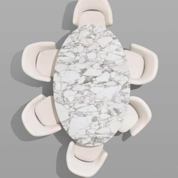 knoll-eero-saarinen-dining-table-marble-oval-244cm-arabascato-tulip-chairs