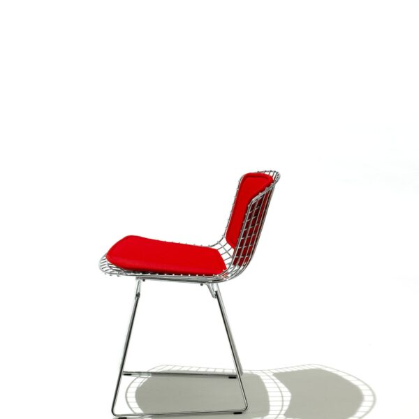 Bertoia Side Chair in chrome with a red seat and back pad