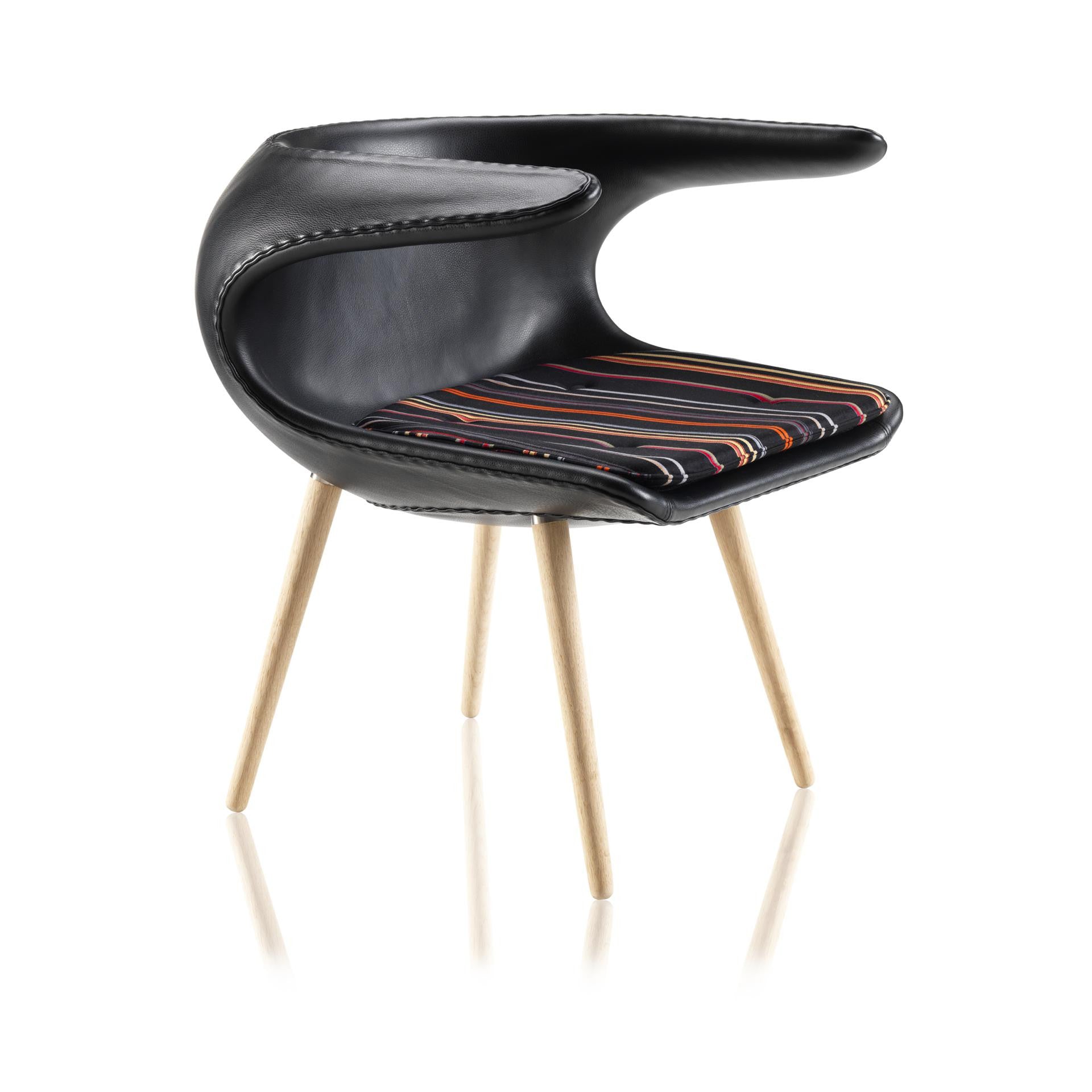 Frost Chair black leather shell and multi coloured cushion Frost Chair black leather shell and multi coloured cushion