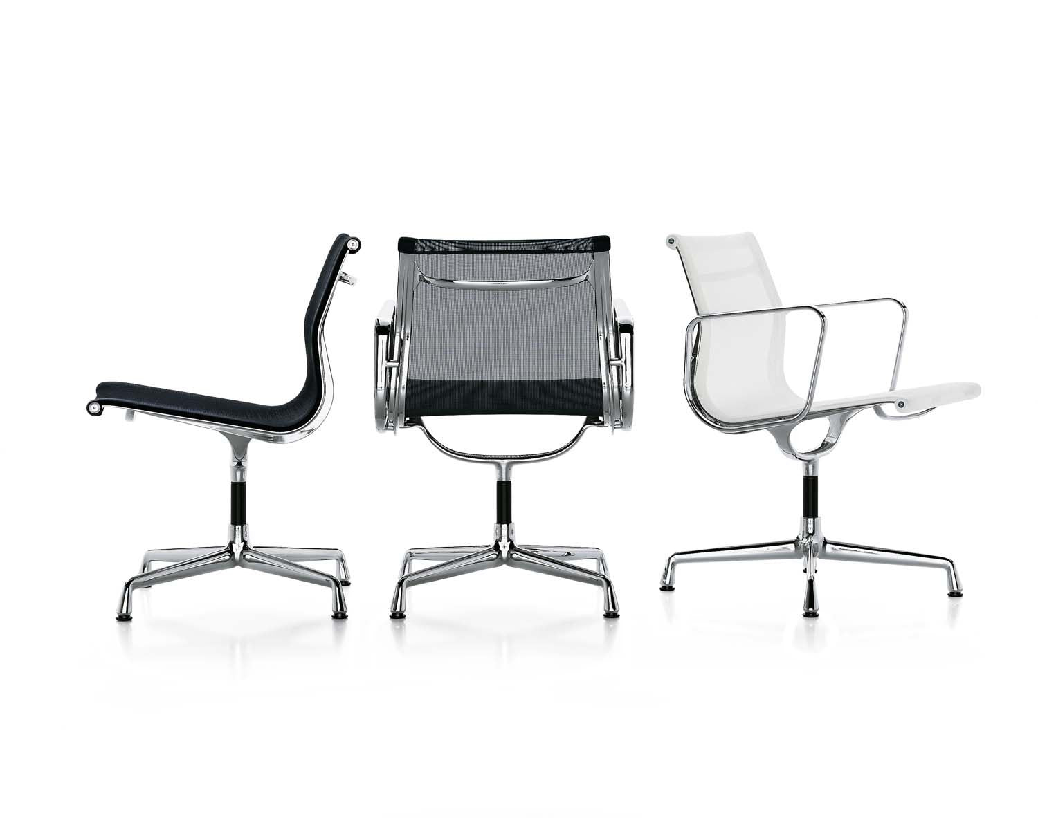 Eames Aluminium Chair EA 108, white and black netweave