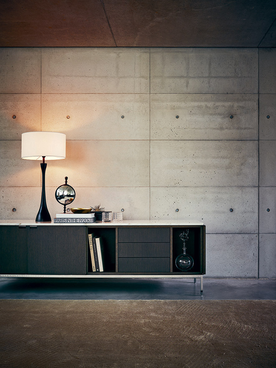 Florence Knoll Credenza 210cm, grey stained oak case, Arabescato marble top