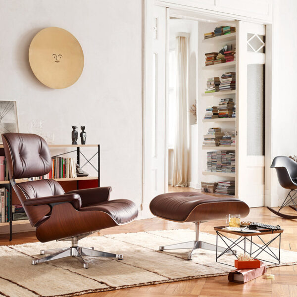 Eames Lounge Chair and Ottoman Walnut Black Pigmented - Winter Edition, RAR Chair and Occasional Table LTR