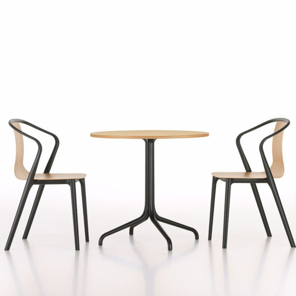Belleville round table and armchairs, light oak