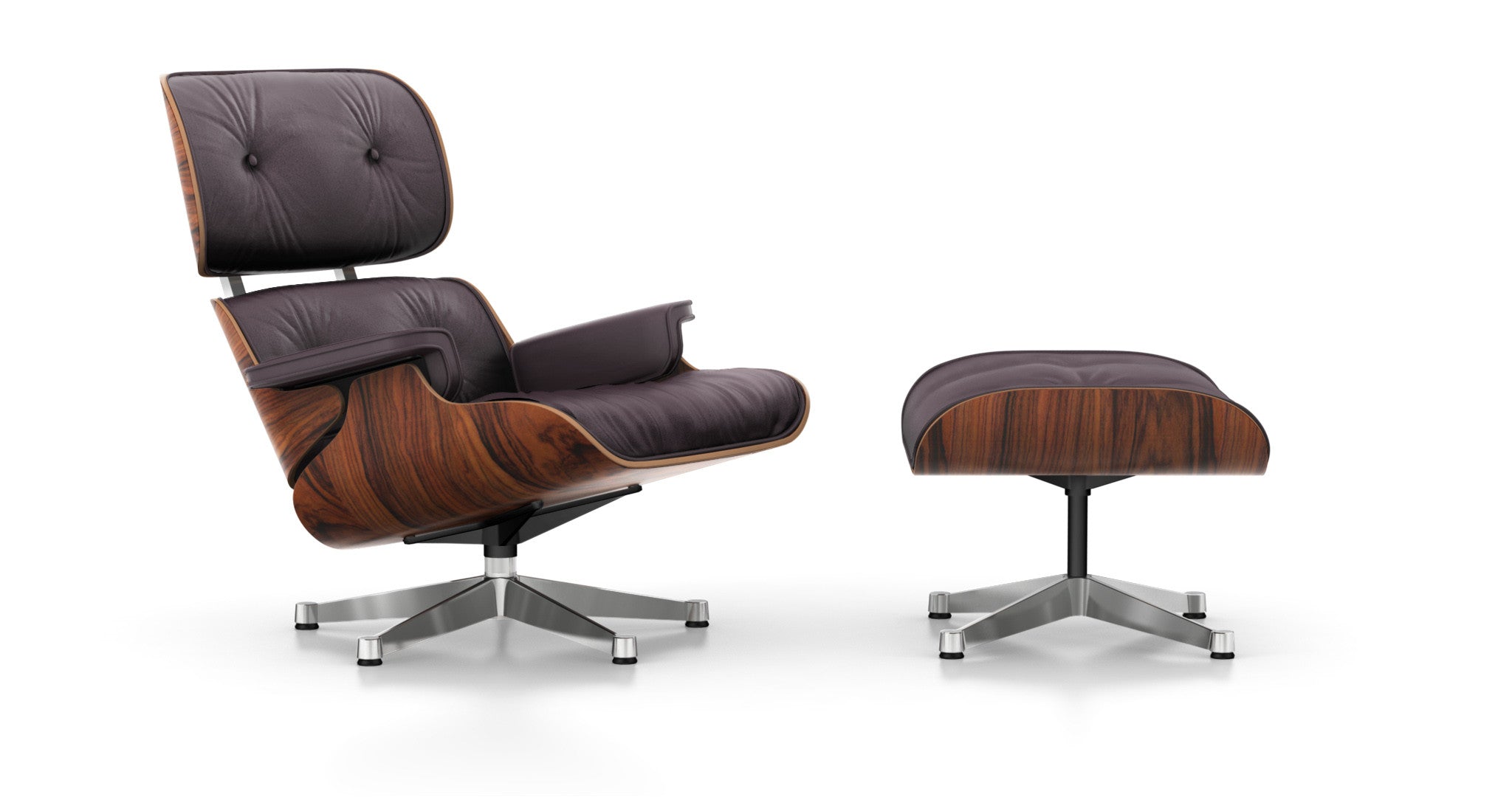 Eames Lounge Chair and Ottoman Santos Palisander, plum leather