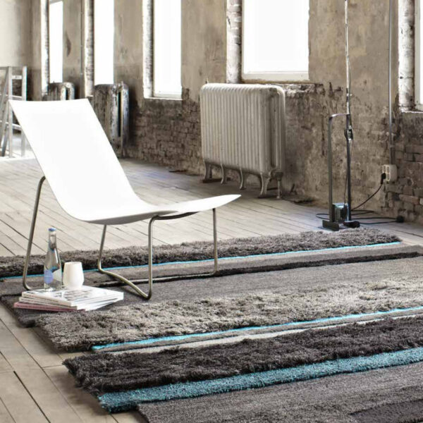 Salinas de Maras Rug, stripes dark brown blue colours