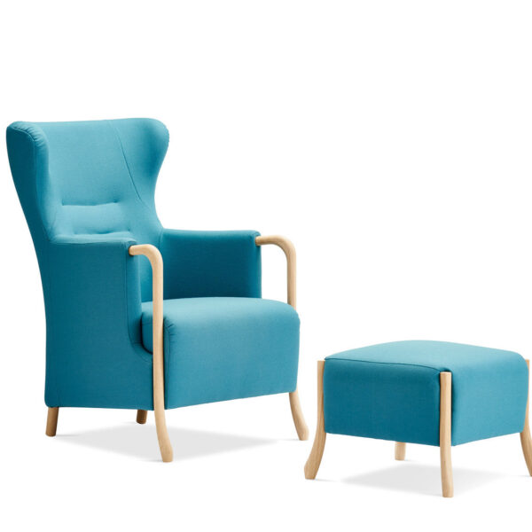 Claudia Chair and footstool with blue fabric