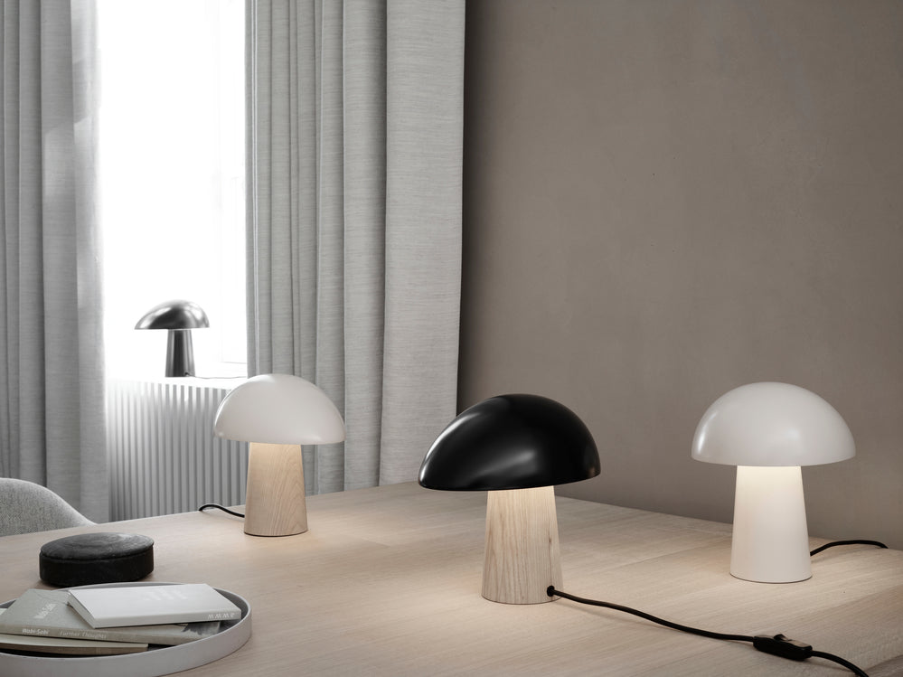 Night Owl Table Lamp all white, white and midnight blue top - ash base