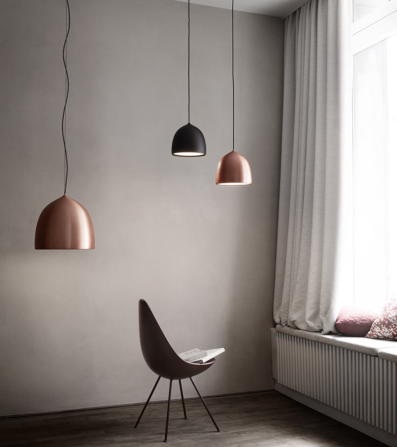 Suspence Pendant Lamp copper finish and black finish, Drop chair