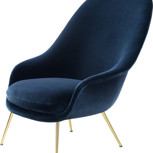 High Back Bat Lounge Chair, Brass Semi Matt base, GUBI Velvet upholstery.