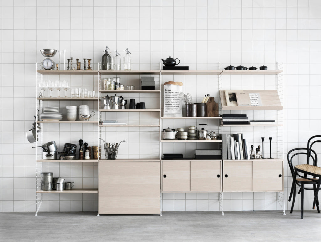 string-system-kitchen-ash-white-storage-shelving-180x75x30 cm string-system-kitchen-ash-white-storage-shelving-180x75x30 cm
