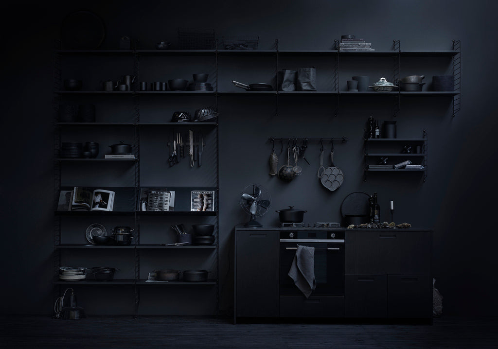 string-system-kitchen-black-stained-ash-shelving string-system-kitchen-black-stained-ash-shelving